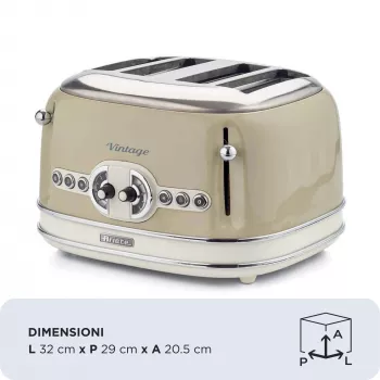 Ariete 156 4-kohaline vintage röster, 1600 W, 6 röstimisastet, roostevabast terasest pastellbeež värv, ilma võileivakorvideta
