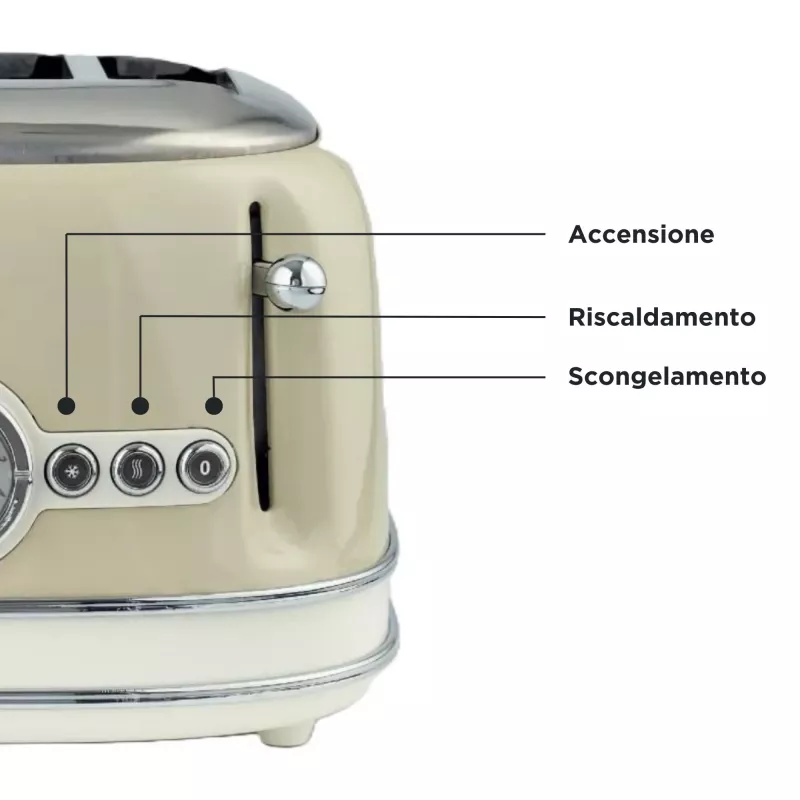 Ariete 156 4-kohaline vintage röster, 1600 W, 6 röstimisastet, roostevabast terasest pastellbeež värv, ilma võileivakorvideta