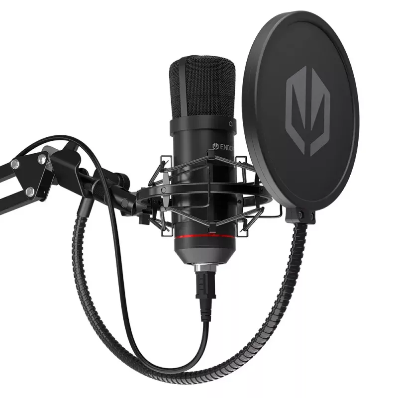 PC mikrofon ENDORFY Solum — juhtmega USB-C kardioidne mikrofon, 16-bit/48 kHz, 18–21000 Hz, lauakinnitus, 2,9 m kaabel, kõrvaklappide väljund, pop-filter