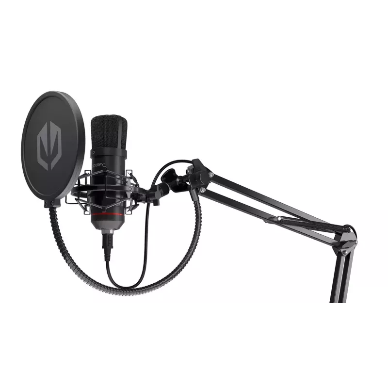 PC mikrofon ENDORFY Solum — juhtmega USB-C kardioidne mikrofon, 16-bit/48 kHz, 18–21000 Hz, lauakinnitus, 2,9 m kaabel, kõrvaklappide väljund, pop-filter