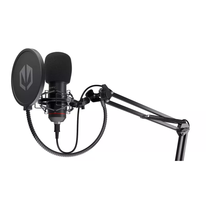 PC mikrofon ENDORFY Solum — juhtmega USB-C kardioidne mikrofon, 16-bit/48 kHz, 18–21000 Hz, lauakinnitus, 2,9 m kaabel, kõrvaklappide väljund, pop-filter