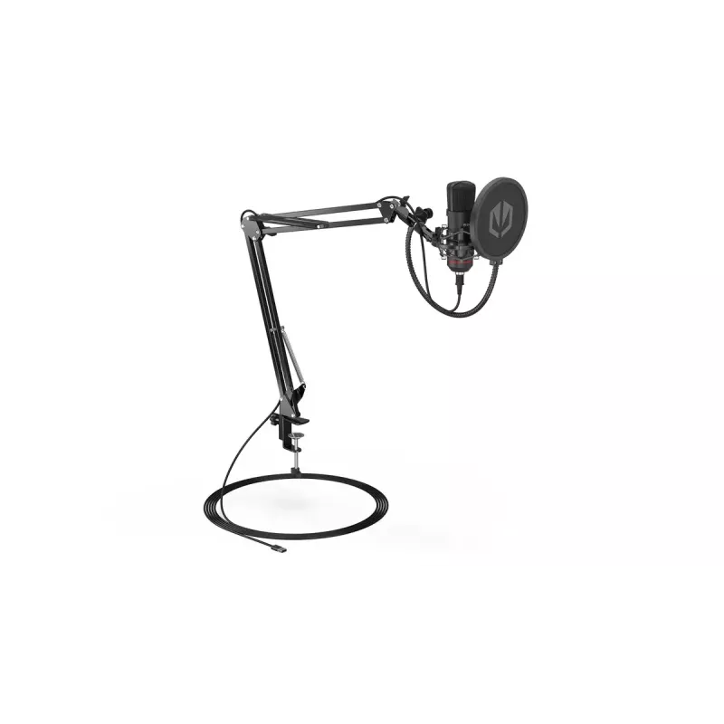 PC mikrofon ENDORFY Solum — juhtmega USB-C kardioidne mikrofon, 16-bit/48 kHz, 18–21000 Hz, lauakinnitus, 2,9 m kaabel, kõrvaklappide väljund, pop-filter
