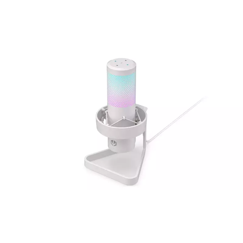PC mikrofon ENDORFY AXIS Streaming Valge — USB, kardioidne, 30–18 kHz, 192 kHz/24 bit, lauaalus, summutamine, kõrvaklappide väljund