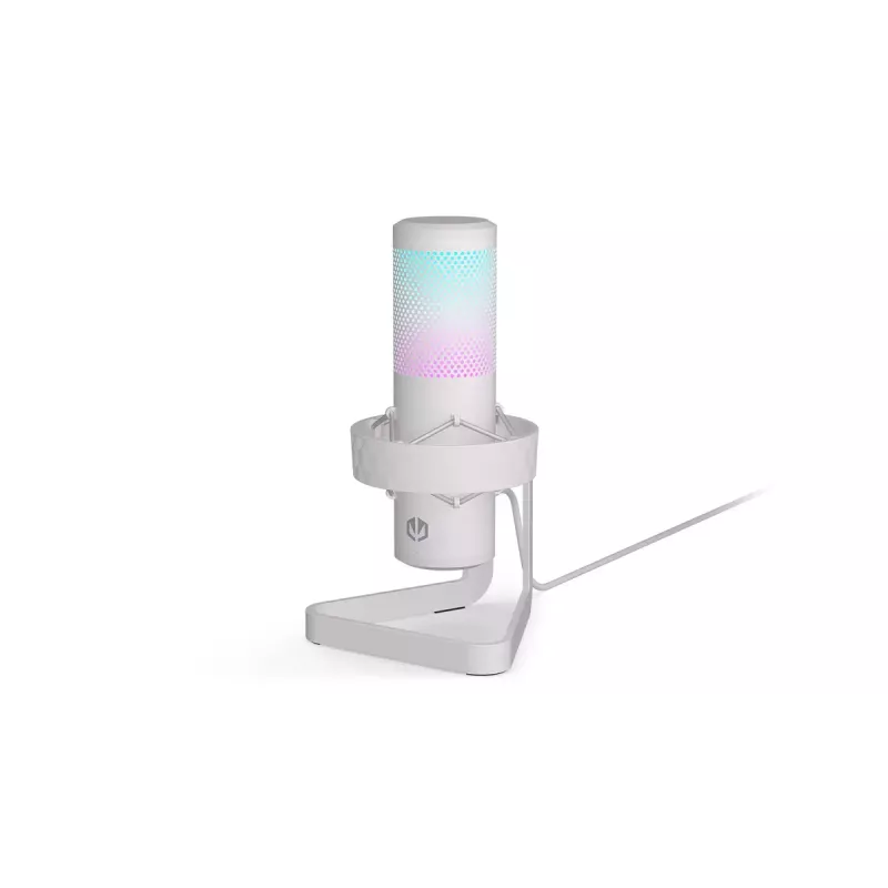 PC mikrofon ENDORFY AXIS Streaming Valge — USB, kardioidne, 30–18 kHz, 192 kHz/24 bit, lauaalus, summutamine, kõrvaklappide väljund