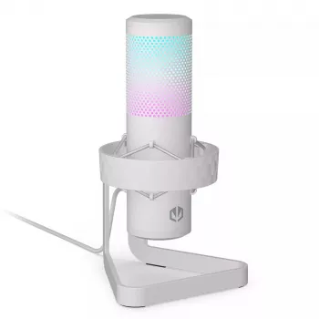PC mikrofon ENDORFY AXIS Streaming Valge — USB, kardioidne, 30–18 kHz, 192 kHz/24 bit, lauaalus, summutamine, kõrvaklappide väljund