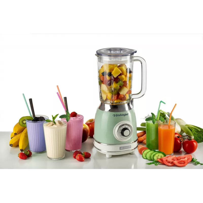 Ariete 583, Vintage blender 1,5-liitrise klaaskannu, 4 roostevabast terasest tera, 4 kiirust + impulss, 1000 W, roheline