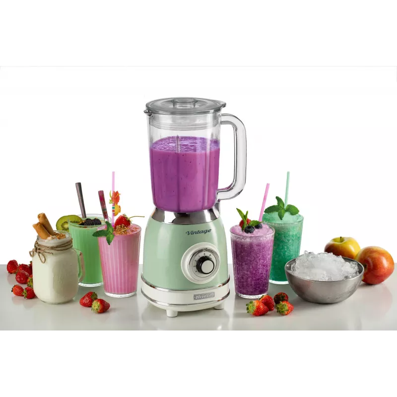 Ariete 583, Vintage blender 1,5-liitrise klaaskannu, 4 roostevabast terasest tera, 4 kiirust + impulss, 1000 W, roheline