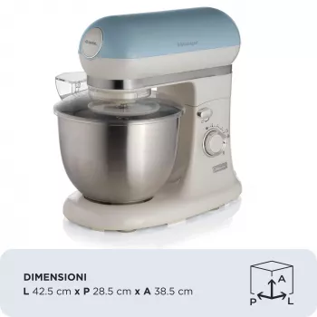 Ariete 1588 Vintage mikser, planetaarmikser leiva, pitsa, kookide ja kondiitritoodete jaoks, 5,5 L mahutavus, 7 kiirust, 2400 W, helesinine