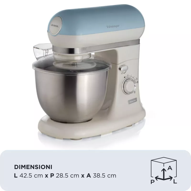 Ariete 1588 Vintage mikser, planetaarmikser leiva, pitsa, kookide ja kondiitritoodete jaoks, 5,5 L mahutavus, 7 kiirust, 2400 W, helesinine