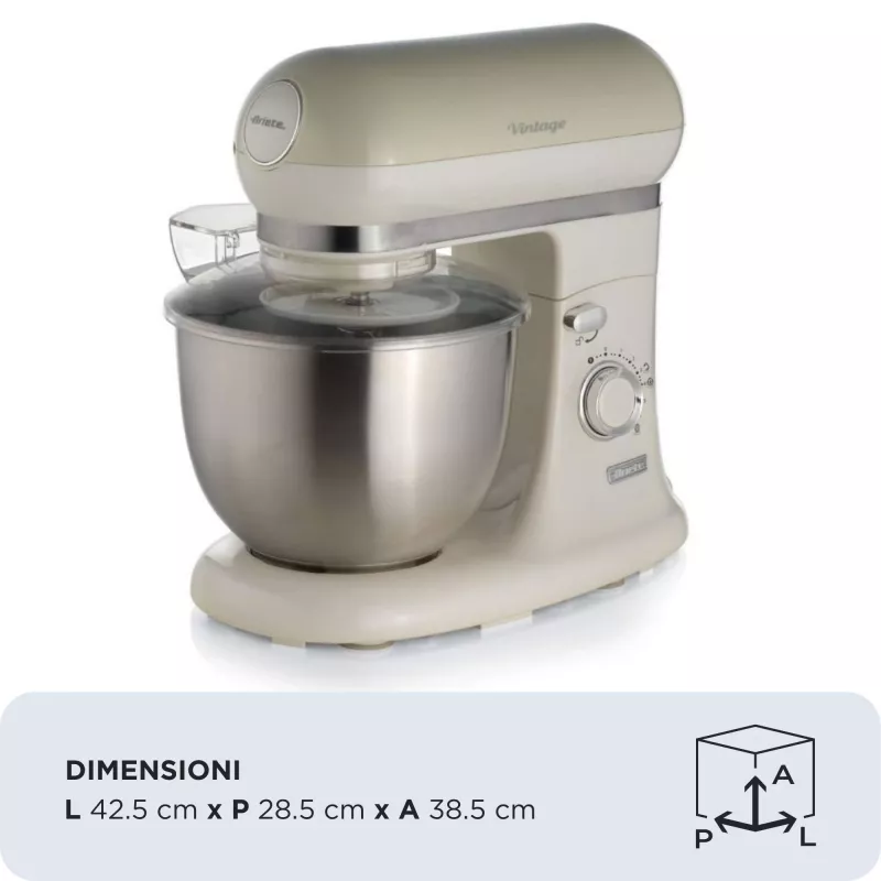 Ariete 1588 Vintage mikser, planetaarsegisti leiva, pitsa, kookide ja küpsetiste jaoks, 5,5 L mahutavus, 7 kiirust, 2400 W, Pastel Beež