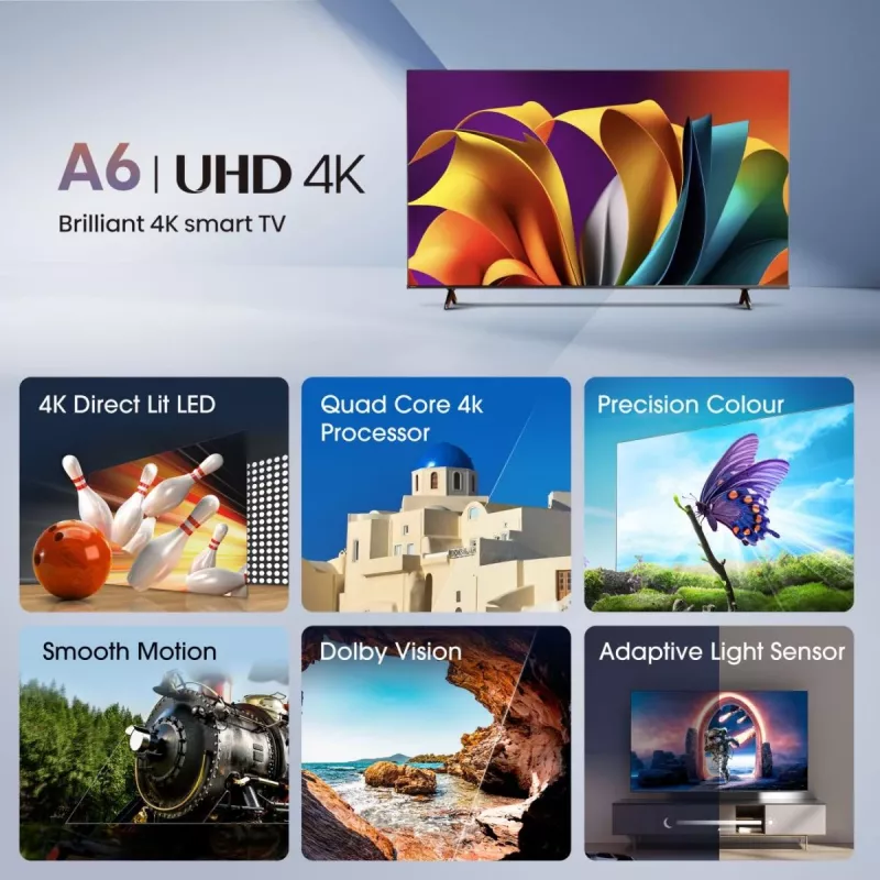 Hisense 85E6NT 2.16 m (85 tolli) 4K Ultra HD nutiteler Wi-Fi must 400 cd/m²