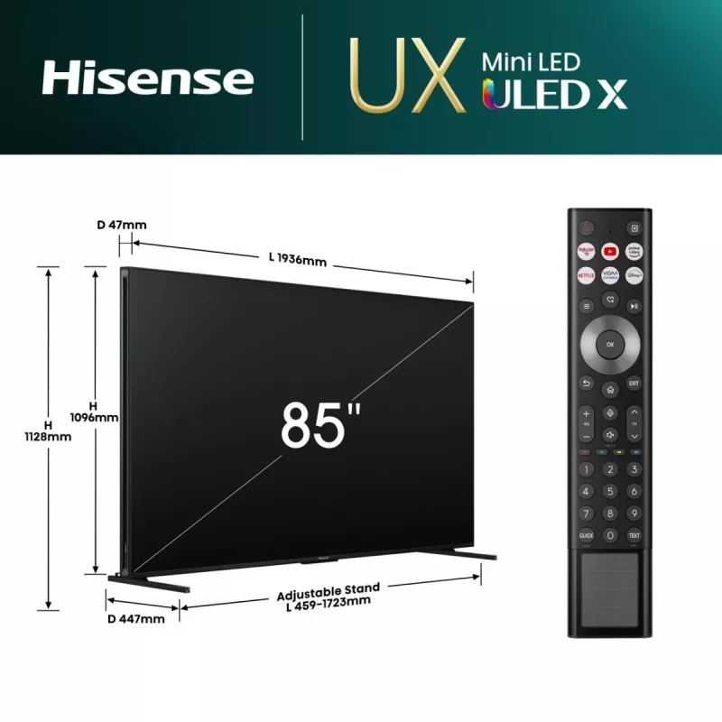 Hisense 85UXNQ 2.16 m (85 tolli) 4K Ultra HD Smart TV Wi-Fi Must, Hall 700 cd/m²