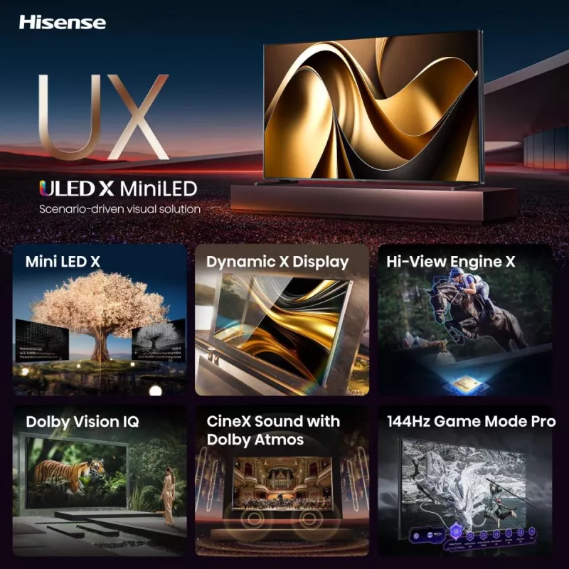 Hisense 85UXNQ 2.16 m (85 tolli) 4K Ultra HD Smart TV Wi-Fi Must, Hall 700 cd/m²