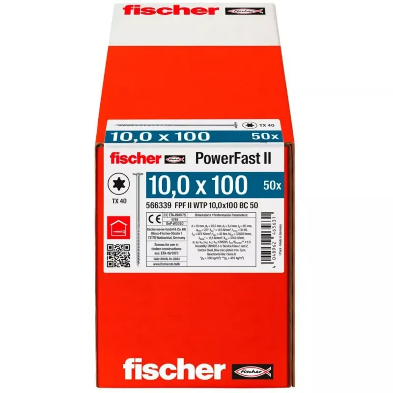 Puidukonstruktsiooni kruvi FISCHER PowerFast II 10,0x100 mm lamepea TX tsingitud