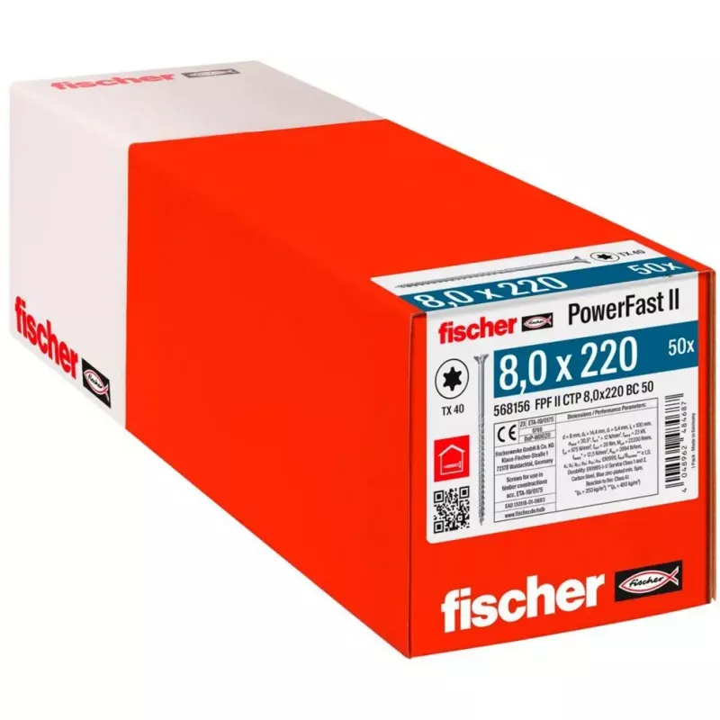 Puidukruvi FISCHER PowerFast II 8,0x220 mm süvistatud peaga TX tsingitud