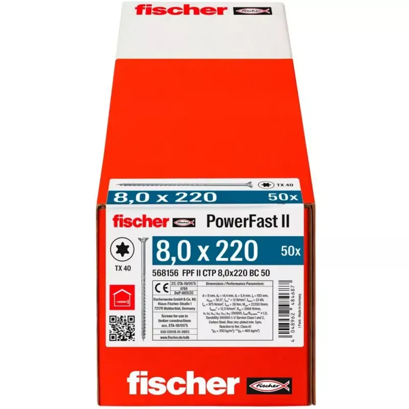 Puidukruvi FISCHER PowerFast II 8,0x220 mm süvistatud peaga TX tsingitud