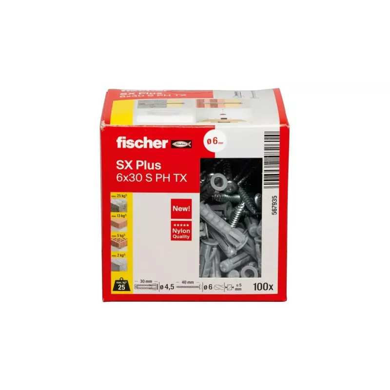 Kruvi- ja tüüblikomplekt Fischer 567935 100 tk nailon 6 mm puuriava