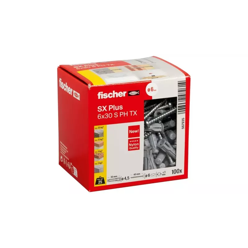 Kruvi- ja tüüblikomplekt Fischer 567935 100 tk nailon 6 mm puuriava