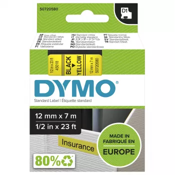 DYMO autentsed D1 sildid | Must trükk kollasel lindil | 12 mm x 7 m | Isekleepuvad sildid LabelManageri sildivalmistajatele | Valmistatud Euroopas