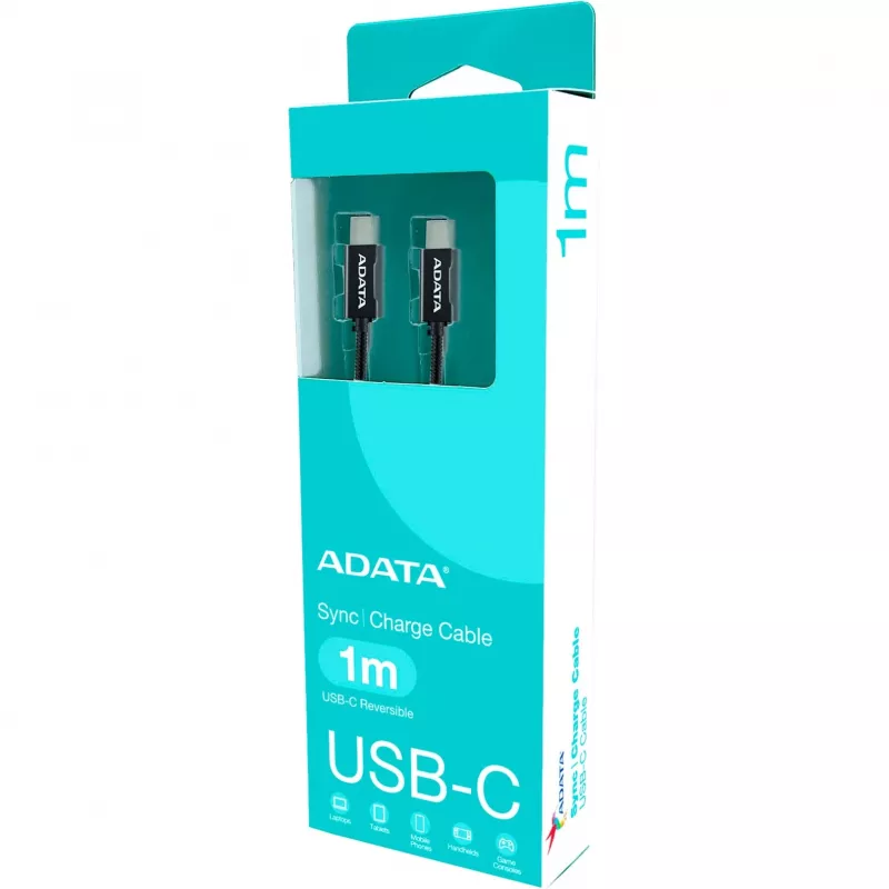 USB-C–USB-C kaabel ADATA CACC-100PN-BK, USB 2.0, 1 m, must