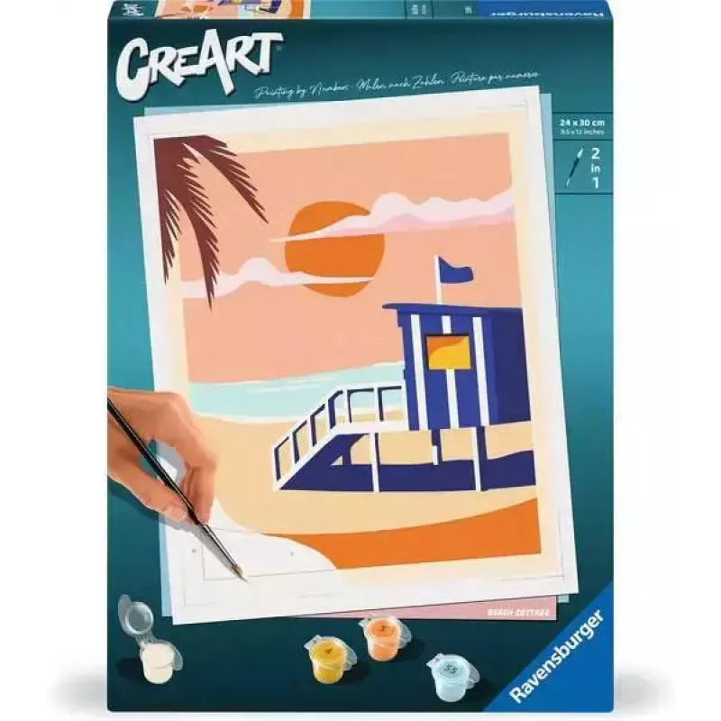 Maalimiskomplekt Ravensburger CreArt Beach - Cottage, mudel 23896, sisaldab lõuendit ja värve