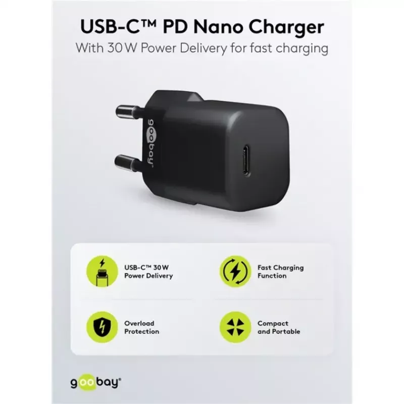 GOOBAY Charger 64574 30W USB‑C PD to Apple Lightning kaabel 1 m, Must