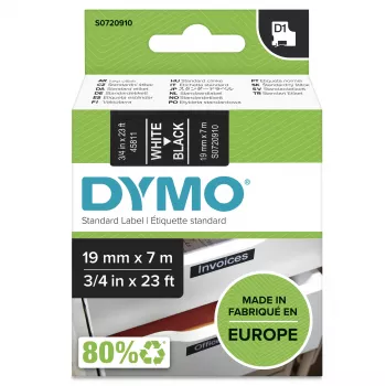 DYMO autentsed D1 sildid | Valge trükk mustal lindil | 19 mm x 7 m | Isekleepuvad sildid LabelManager sildivalmistajatele | Valmistatud Euroopas