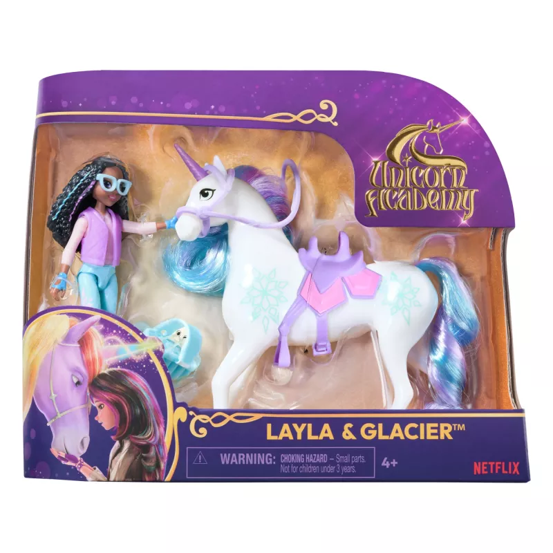 Unicorn Academy, Layla & Glacier koos 2 aksessuaari ja juustööriistaga, nukud ja ükssarvemänguasjad tüdrukutele vanuses 4+