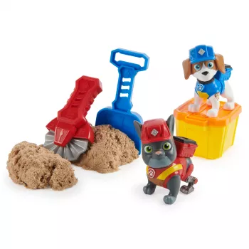 Rubble & Crew, Chargeri ja Wheeleri märulikujud, koos Kinetic Build-It liivaga ja 2 ehitustööriistaga, PAW Patrol laste mänguasjad poistele ja tüdrukutele alates 3. eluaastast