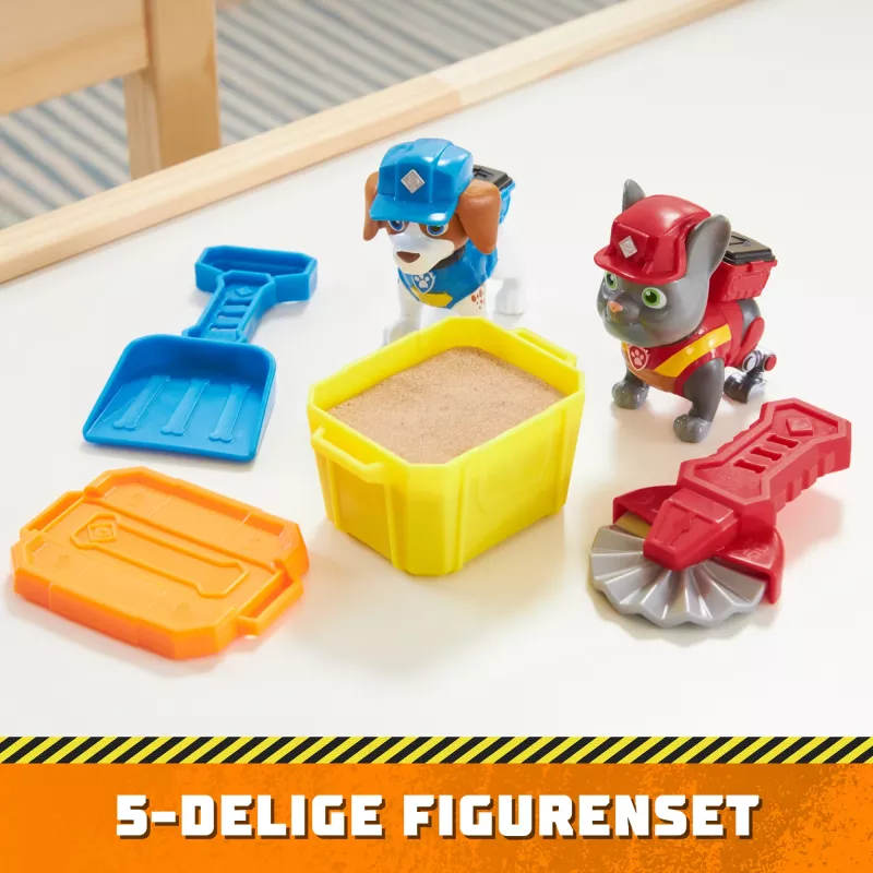 Rubble & Crew, Chargeri ja Wheeleri märulikujud, koos Kinetic Build-It liivaga ja 2 ehitustööriistaga, PAW Patrol laste mänguasjad poistele ja tüdrukutele alates 3. eluaastast