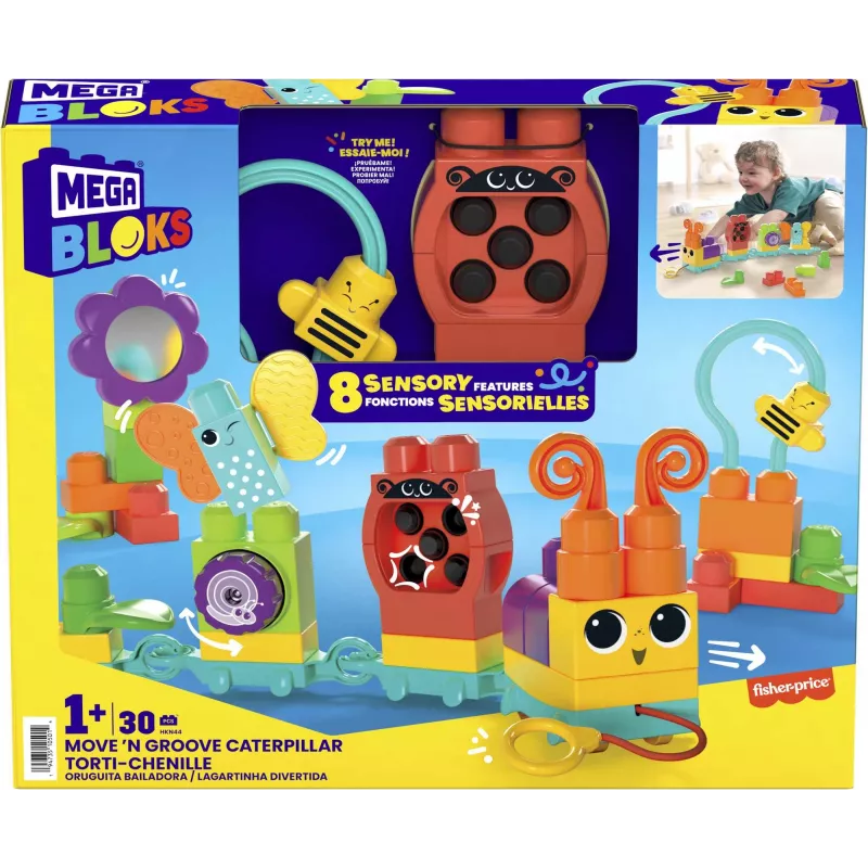 Ehituskomplekt MEGA BLOKS Move 'n Groove Caterpillar, MATTEL — 30 tükki, plast, mitmevärviline, vanus 1+