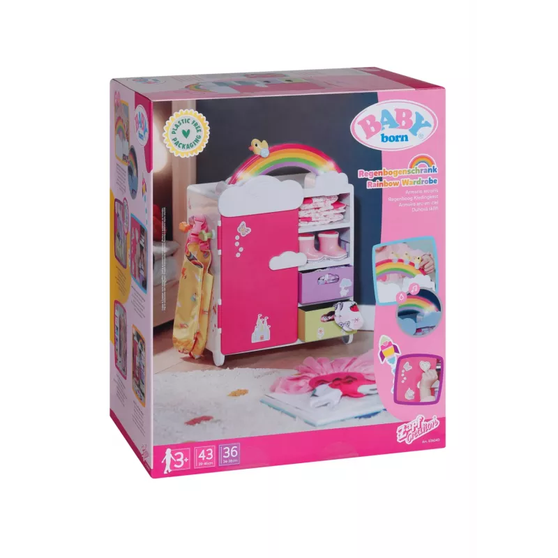 Nukuriidekapp zapf creation BABY born Rainbow Wardrobe — nukkudele, valgusefektid, vajab 3×AAA patareid, soovitatav vanus 3+