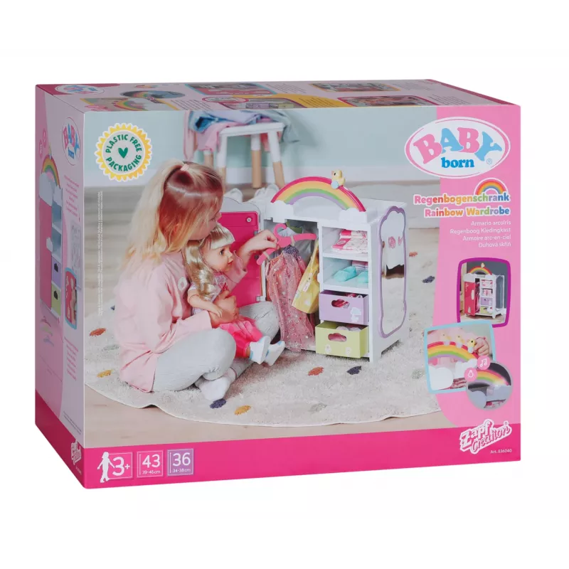 Nukuriidekapp zapf creation BABY born Rainbow Wardrobe — nukkudele, valgusefektid, vajab 3×AAA patareid, soovitatav vanus 3+