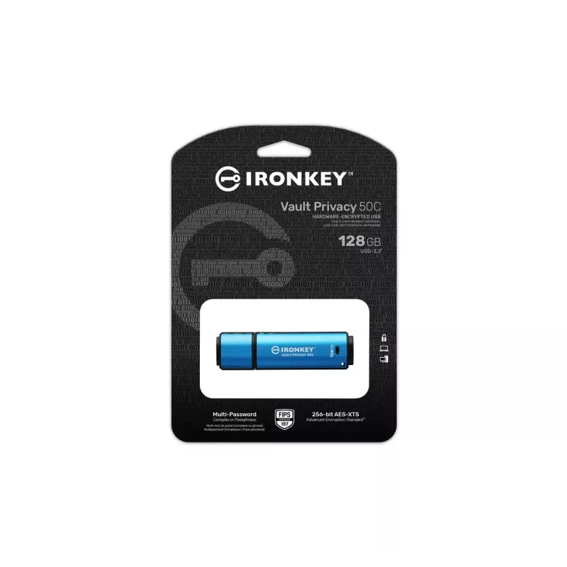 Kingston Technology IronKey 128 GB USB-C Vault Privacy 50C, AES-256 krüpteeritud, FIPS 197