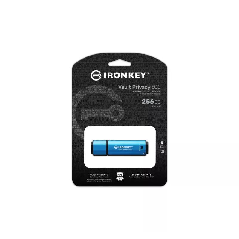 Kingston Technology IronKey 256GB USB-C Vault Privacy 50C AES-256 krüpteeritud, FIPS 197
