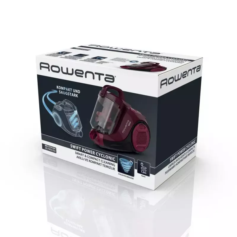 Silindertolmuimeja ROWENTA Swift Power RO2933 — 750 W, kotita, burgundia/must, 4,87 kg