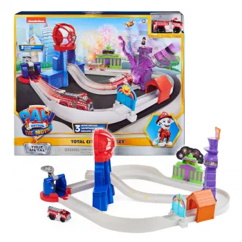 PAW Patrol, True Metal Total City Rescue Movie Track Set koos eksklusiivse Marshall-sõidukiga, mõõtkavas 1:55, laste mänguasjad alates 3. eluaastast