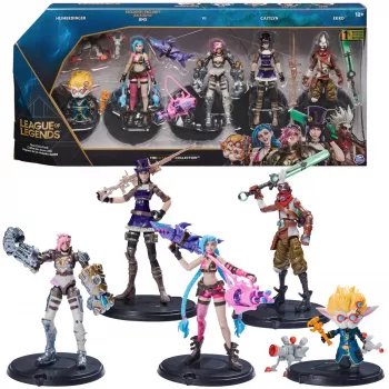 League of Legends , Dual Cities Pack w/ Exclusive Jinx, Heimerdinger, Vi, Caitlyn, and Ekko, 4-Inch Collectible figuurid, Accessories, Ages 12 and Up
