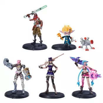 League of Legends , Dual Cities Pack w/ Exclusive Jinx, Heimerdinger, Vi, Caitlyn, and Ekko, 4-Inch Collectible figuurid, Accessories, Ages 12 and Up