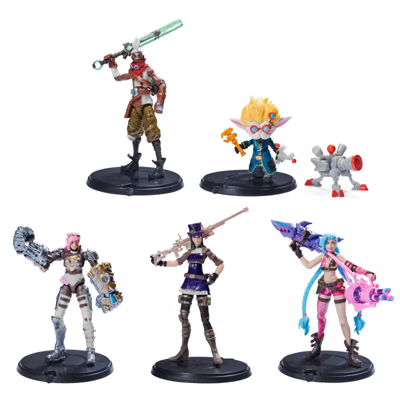 League of Legends , Dual Cities Pack w/ Exclusive Jinx, Heimerdinger, Vi, Caitlyn, and Ekko, 4-Inch Collectible figuurid, Accessories, Ages 12 and Up
