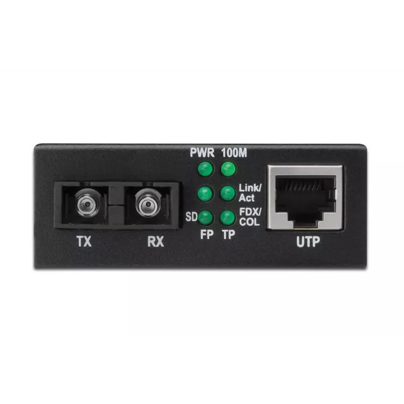 DIGITUS meediakonverter, mitmerežiimiline 10/100Base-TX 100Base-FX-ile, sisaldab toiteplokki, SC-pistik, kuni 2 km