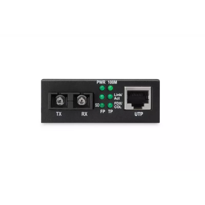 DIGITUS meediakonverter, mitmerežiimiline 10/100Base-TX 100Base-FX-ile, sisaldab toiteplokki, SC-pistik, kuni 2 km