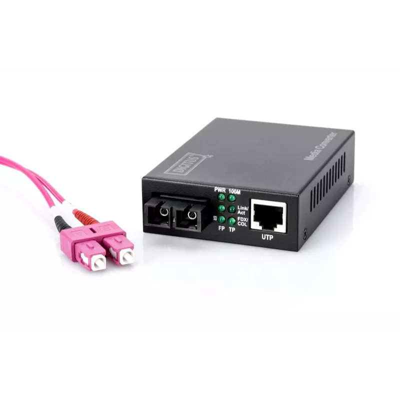 DIGITUS meediakonverter, mitmerežiimiline 10/100Base-TX 100Base-FX-ile, sisaldab toiteplokki, SC-pistik, kuni 2 km