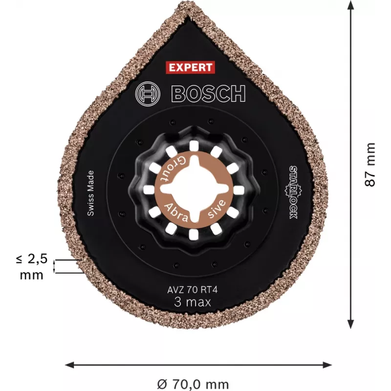 BOSCH vuugieemaldaja Expert AVZ 70 RT4 Grout + Abrasive, Ø 70mm, saeketas 10 tk, Carbide-RIFF, lõikelaius 2,5mm