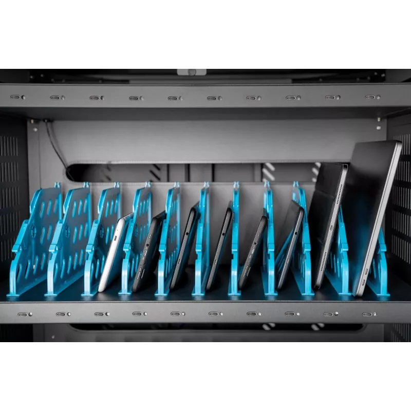 DIGITUS laadimiskäru 15,6-tolline USB-C 30 laadimisalust PDU ventilaator 1260 x 824 x 650 mm