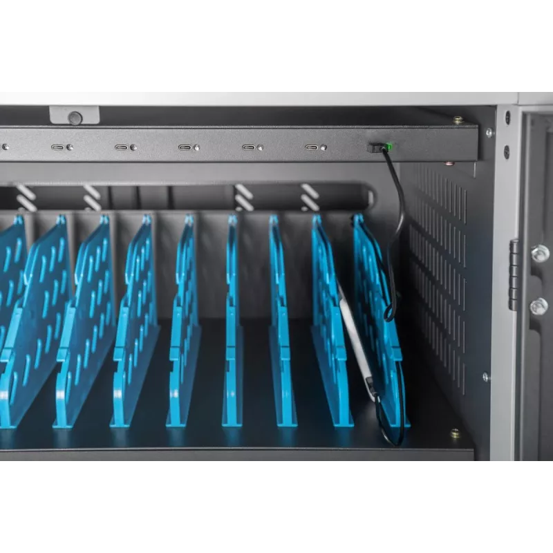 DIGITUS laadimiskäru 15,6-tolline USB-C 30 laadimisalust PDU ventilaator 1260 x 824 x 650 mm