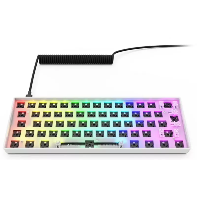 Kompaktne 60% juhtmega klaviatuur Sharkoon SKILLER SGK50 S4 — QWERTY saksa paigutus, RGB-taustvalgustus, USB, 1,5 m kaabel, valge