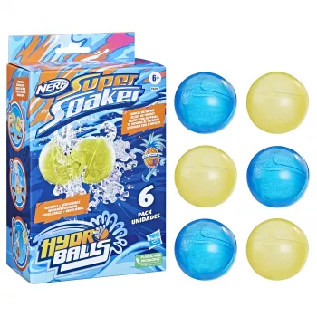 Veepallid HASBRO Nerf Super Soaker Hydro Balls — sisseehitatud veepaak, 6 tk, plastik, sinine/kollane, vanus 6+
