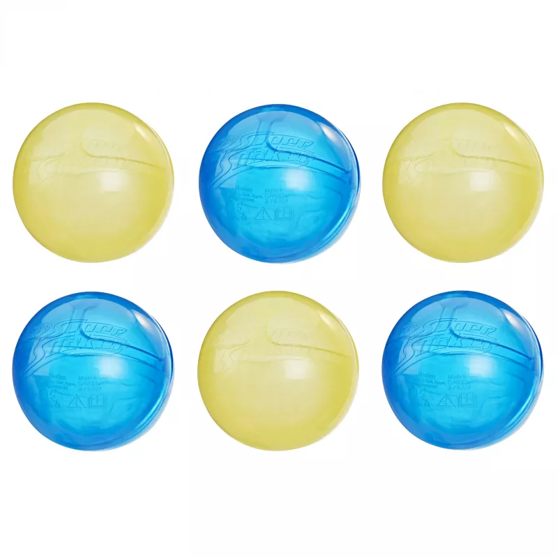 Veepallid HASBRO Nerf Super Soaker Hydro Balls — sisseehitatud veepaak, 6 tk, plastik, sinine/kollane, vanus 6+