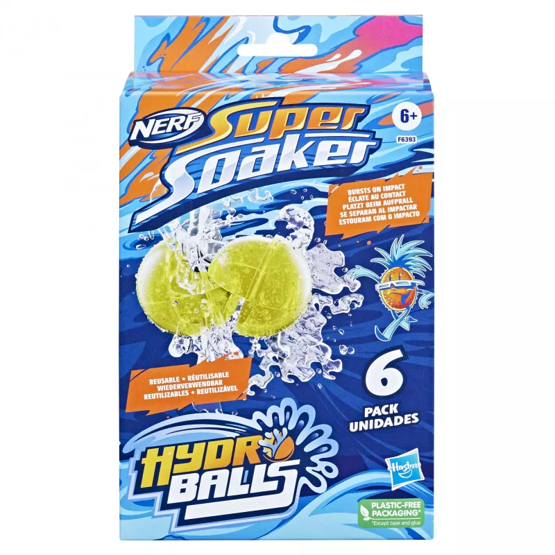 Veepallid HASBRO Nerf Super Soaker Hydro Balls — sisseehitatud veepaak, 6 tk, plastik, sinine/kollane, vanus 6+